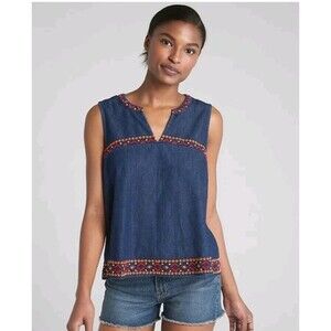Gap Denim Multicolor Embroidered Sleeveless Jean Top Size L Women's Pocahontas